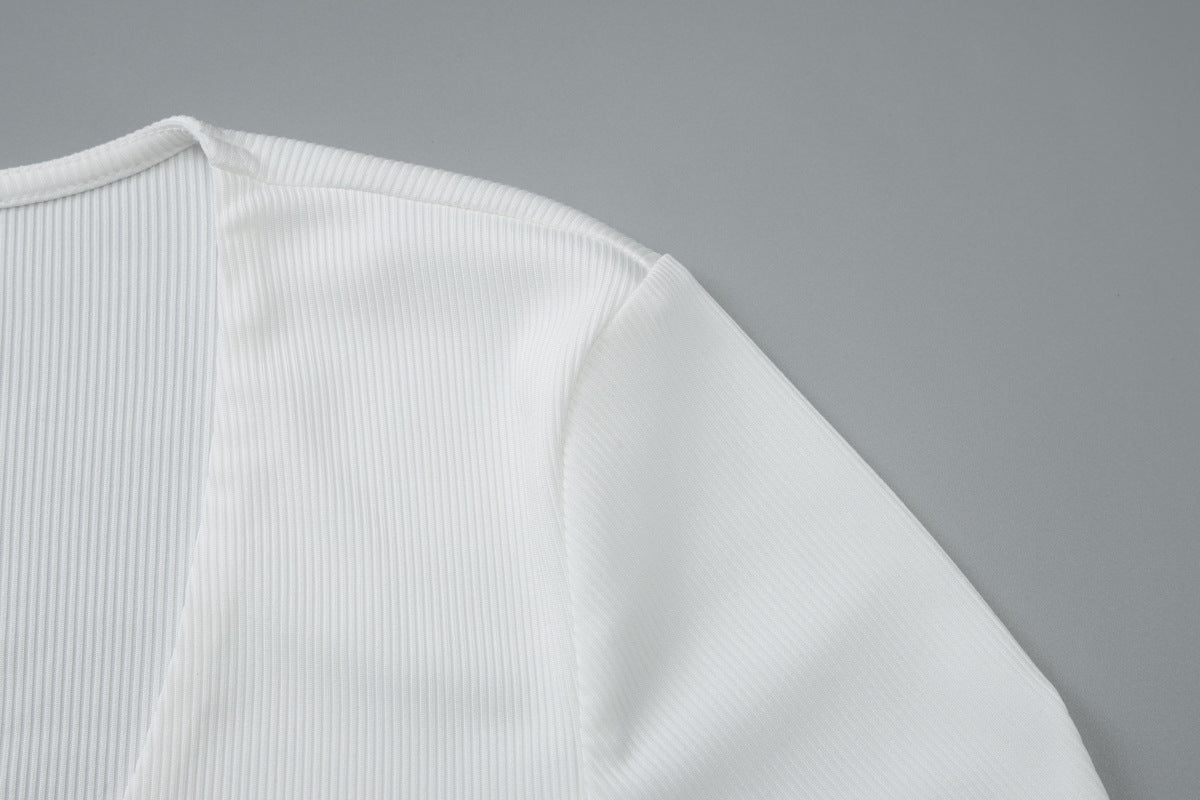 Women White Sunken Stripe VNeck Slim Top | Long Sleeve | noémi