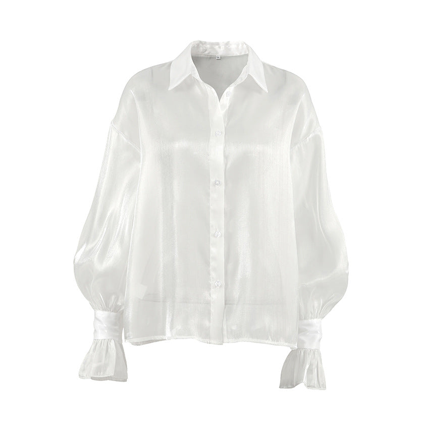 White Ruffle Top | See Through Yarn Shirt with Collared Design | noémi