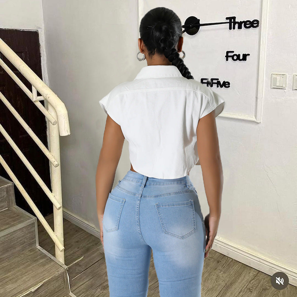 Ultra Short Avant Garde Jacket with Shirt Collar Pocket Detail | noémi