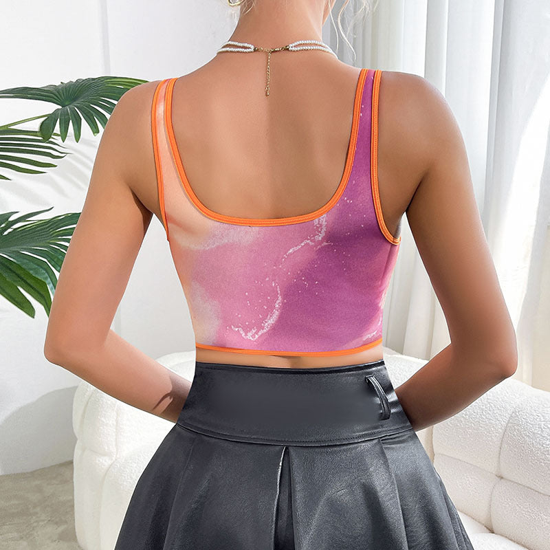 Contrast Color Back Detail Tank Top with Slim Strap Design for Women | noémi