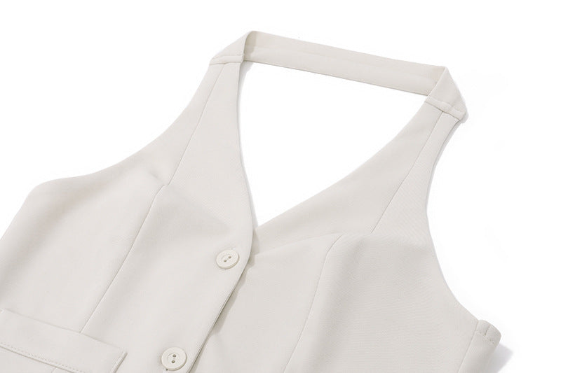 Halterneck Suit Set | White Blazer Vest A Line Mini Skirt | noémi
