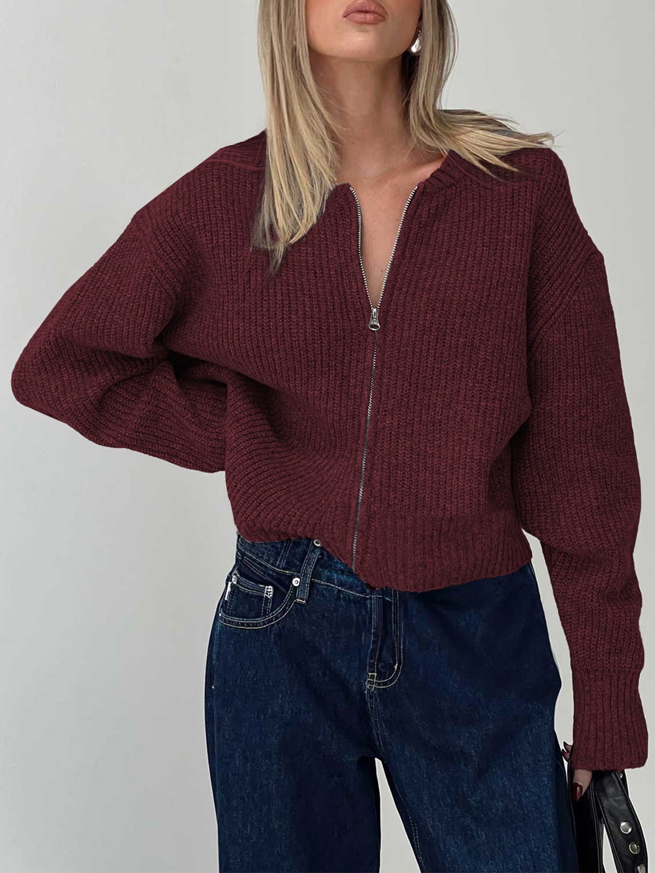 Womens Cozy Zip Up Knit Sweater | Long Sleeve Wool Blend Cardigan | noémi