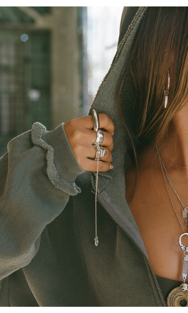 Cropped Hoodie | Frayed Hem, Long Sleeves, Soft Fleece Zip Up Jacket for Women | noémi