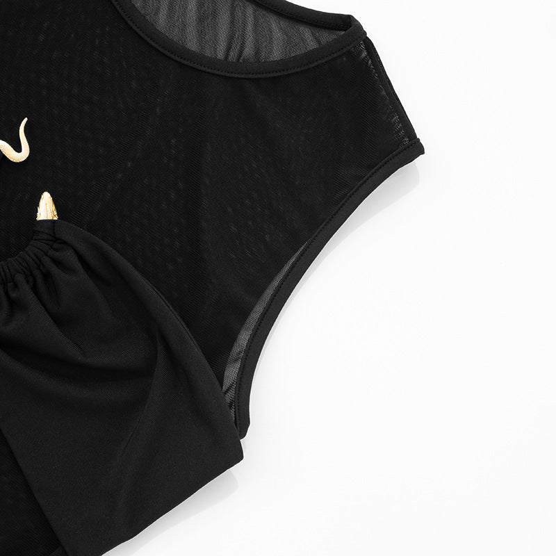 Micro Transparent Mesh Panel Top | Black URing Detail Sleeveless Crop Top | noémi