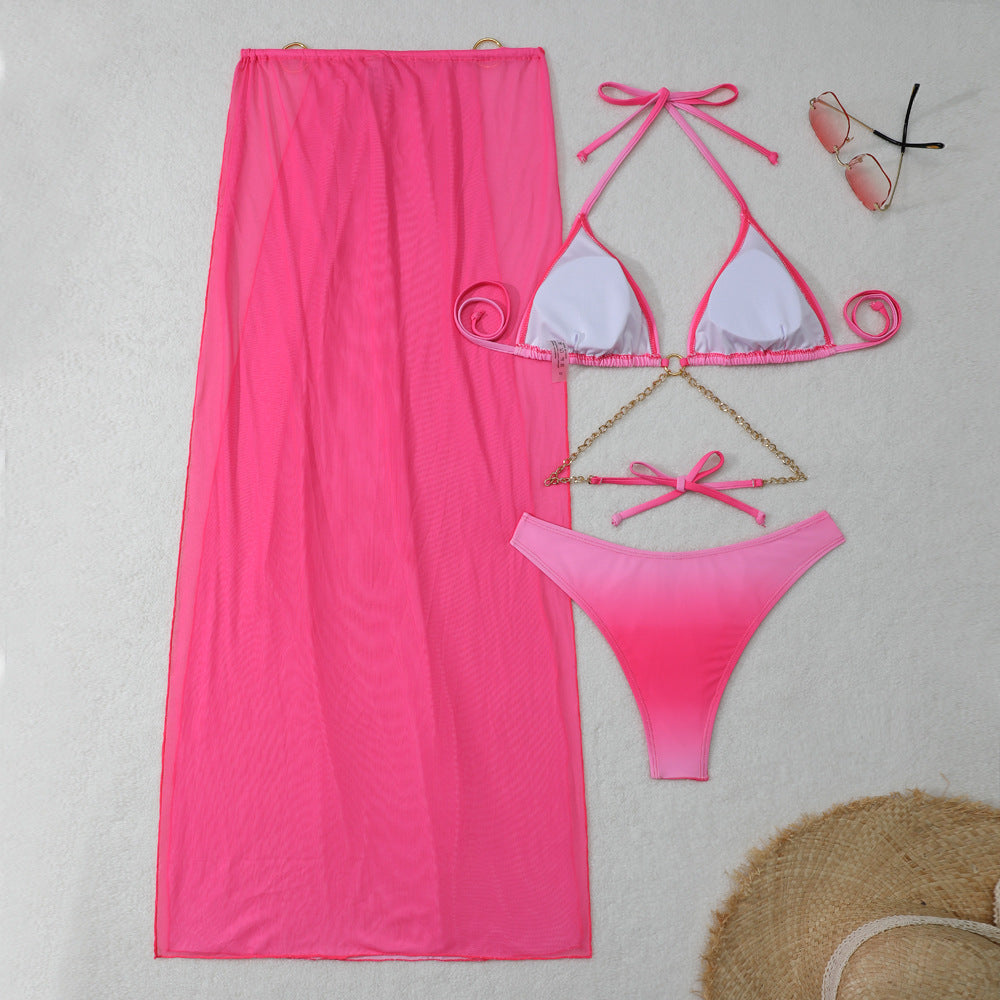 Gradient Mesh Maxi Dress & Drawstring Banded Bikini | 3 Piece Beach Glam Set | noémi