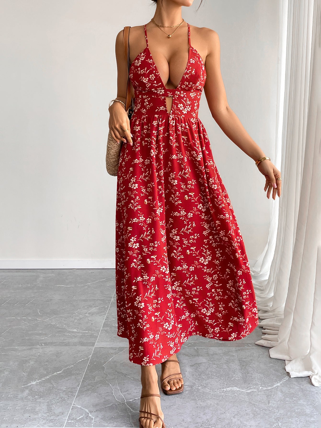 Retro V Neck Floral Maxi Dress | Slim Fit Womens Dress | noémi