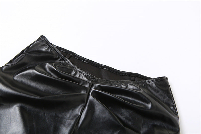 Faux Leather Two Piece Set | Sleeveless Cropped Top Pleated Skirt | noémi