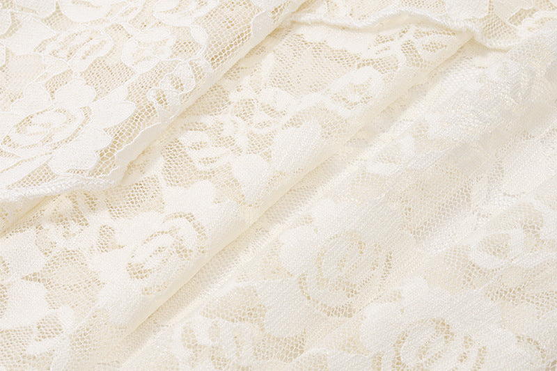 Lace Two Piece Set | Cream Ruched Crop Top & Fishtail Maxi Skirt with Corset Back | noémi