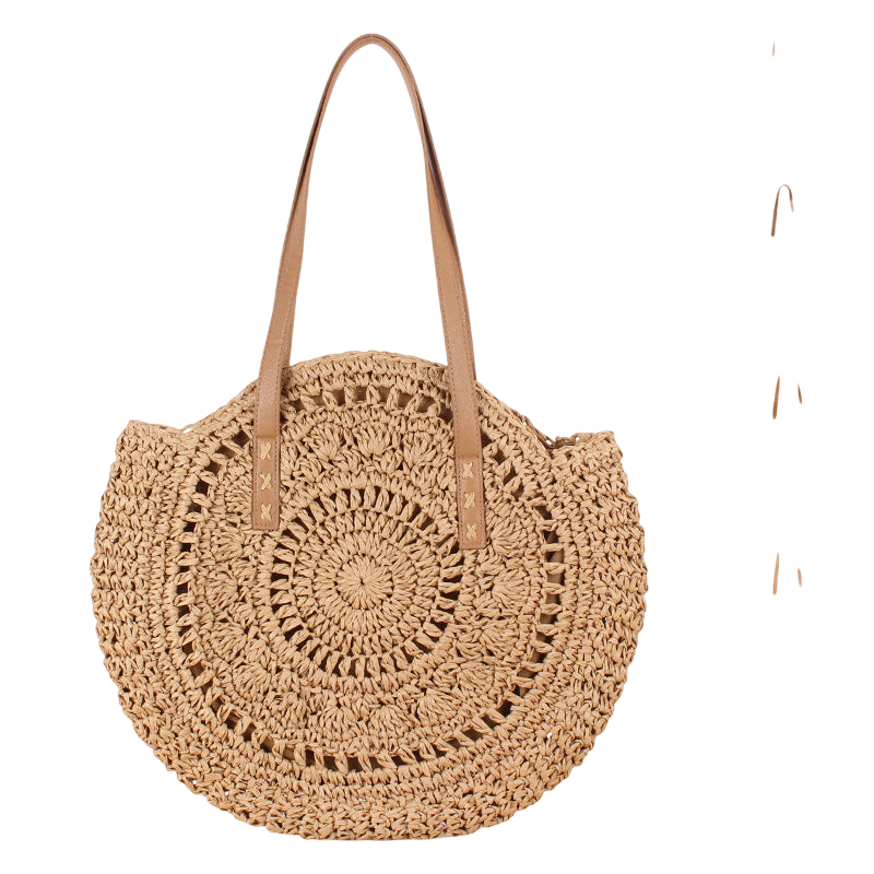 Woven Round Shoulder Straw Beach Bag – Blue Stripe Boho Tote | noémi