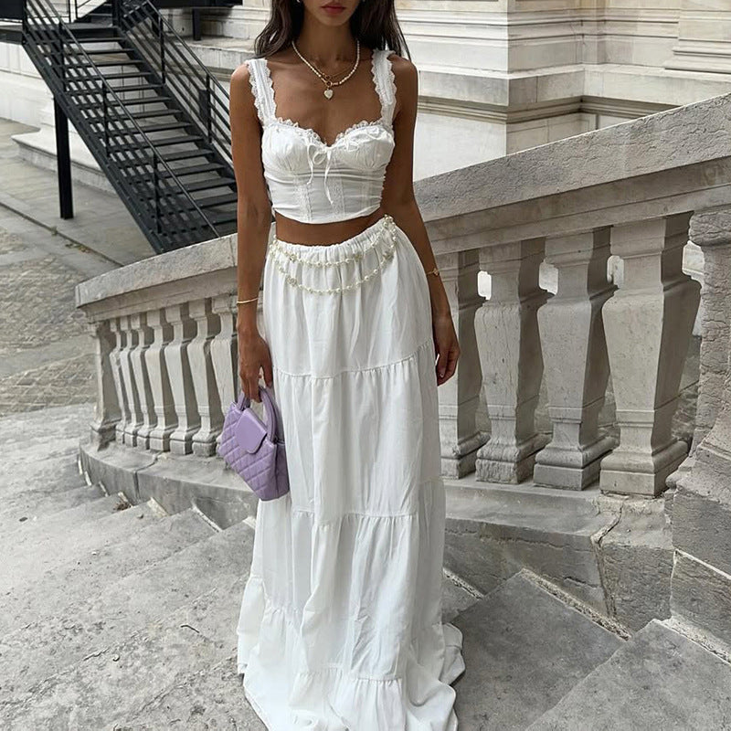 Two Piece Set | White Vest & Flowing Maxi Skirt | noémi