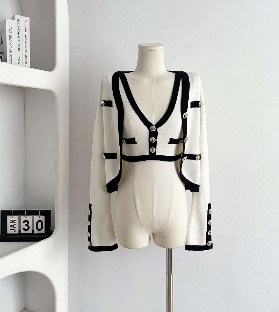 Contrast Knit Co ord | Cardigan Crop Top & Mini Skirt Set | noémi