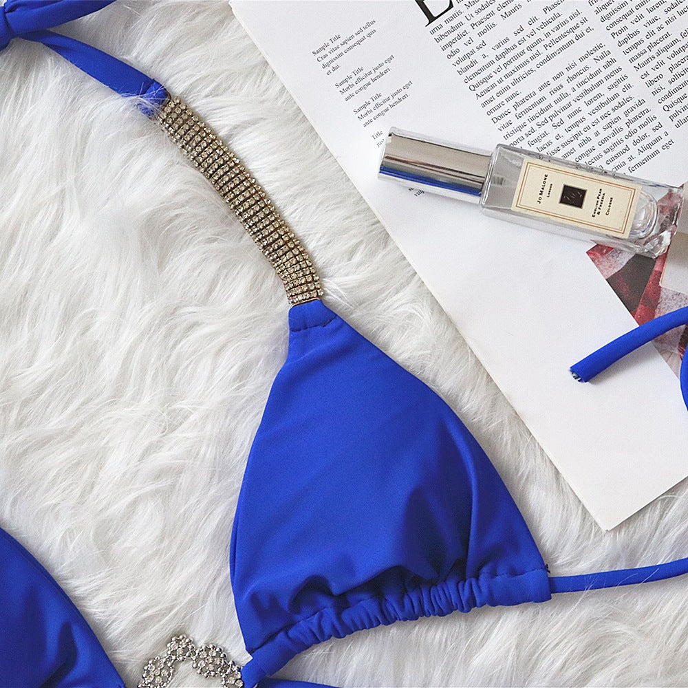 Rhinestone Bandage Bikini Set | Pleated Solid Color Swimsuit | noémi