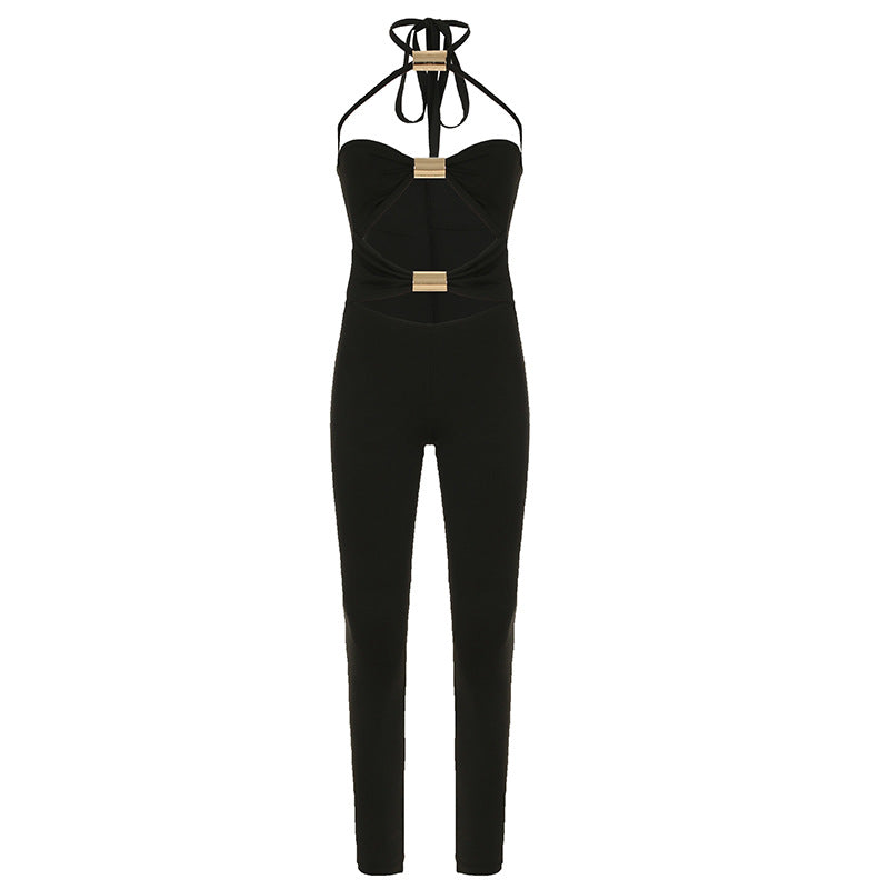 Metal Tube Stitching Hollow Out Cutout Jumpsuit | Tight Skinny One Piece Trousers | noémi