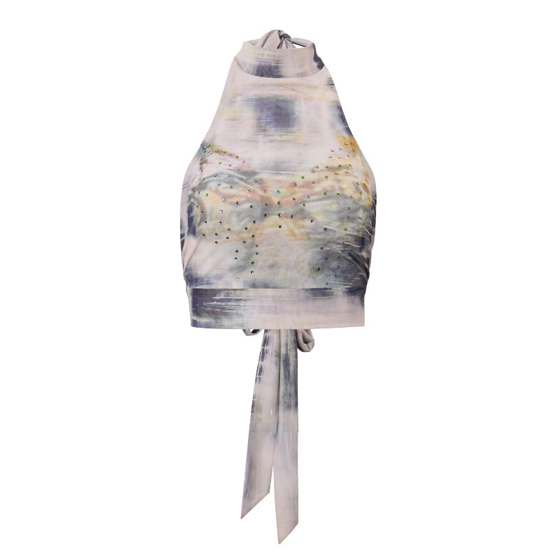 Halter Crop Top | Cutout Turtleneck Tank with Unique Print | noémi