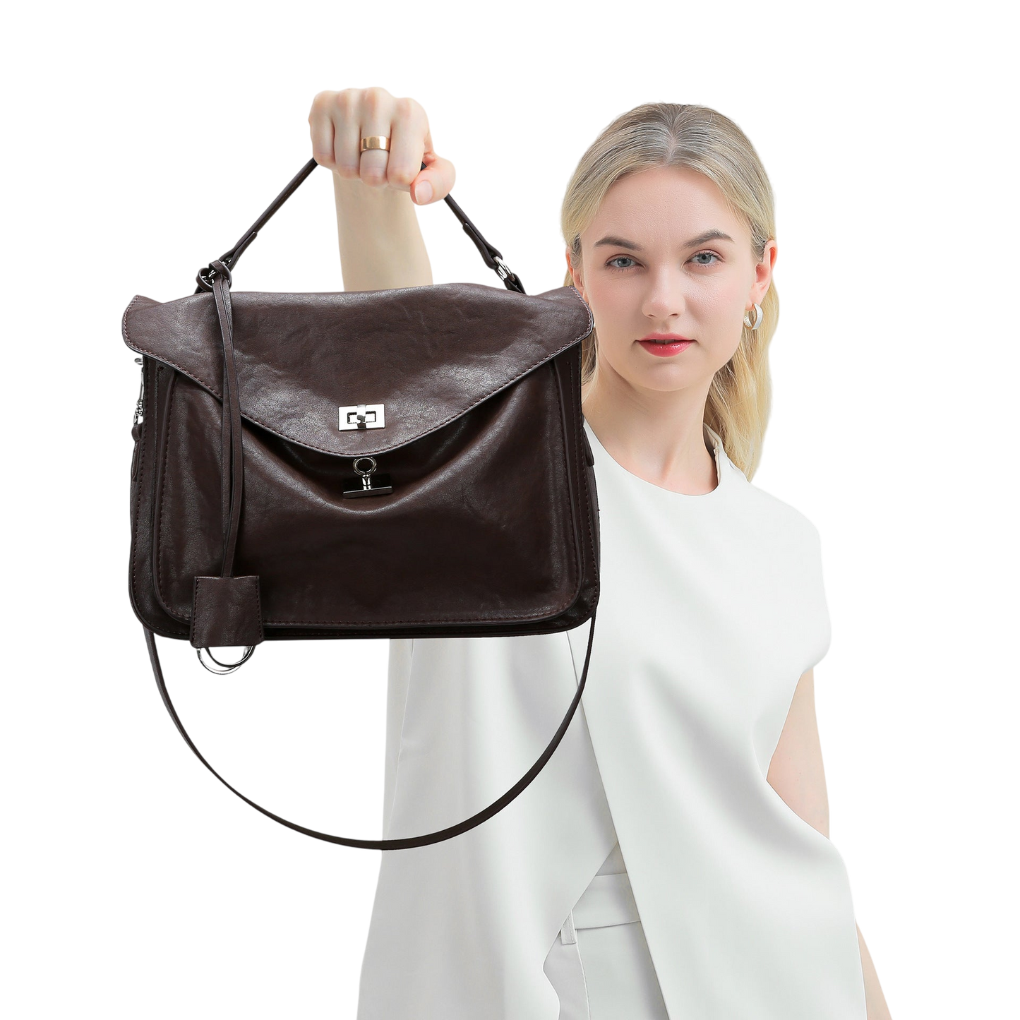 Large Vegetable‑Tanned Leather Messenger Bag – Soft Office Tote, Brown | noémi