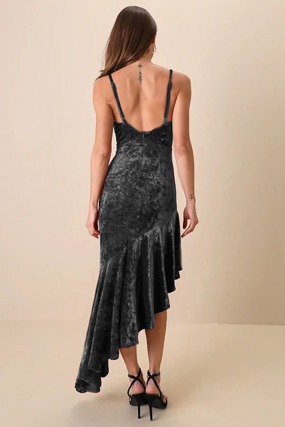 Velvet Mini Dress | Cowl Neck, Spaghetti Straps & Flared Hem | noémi