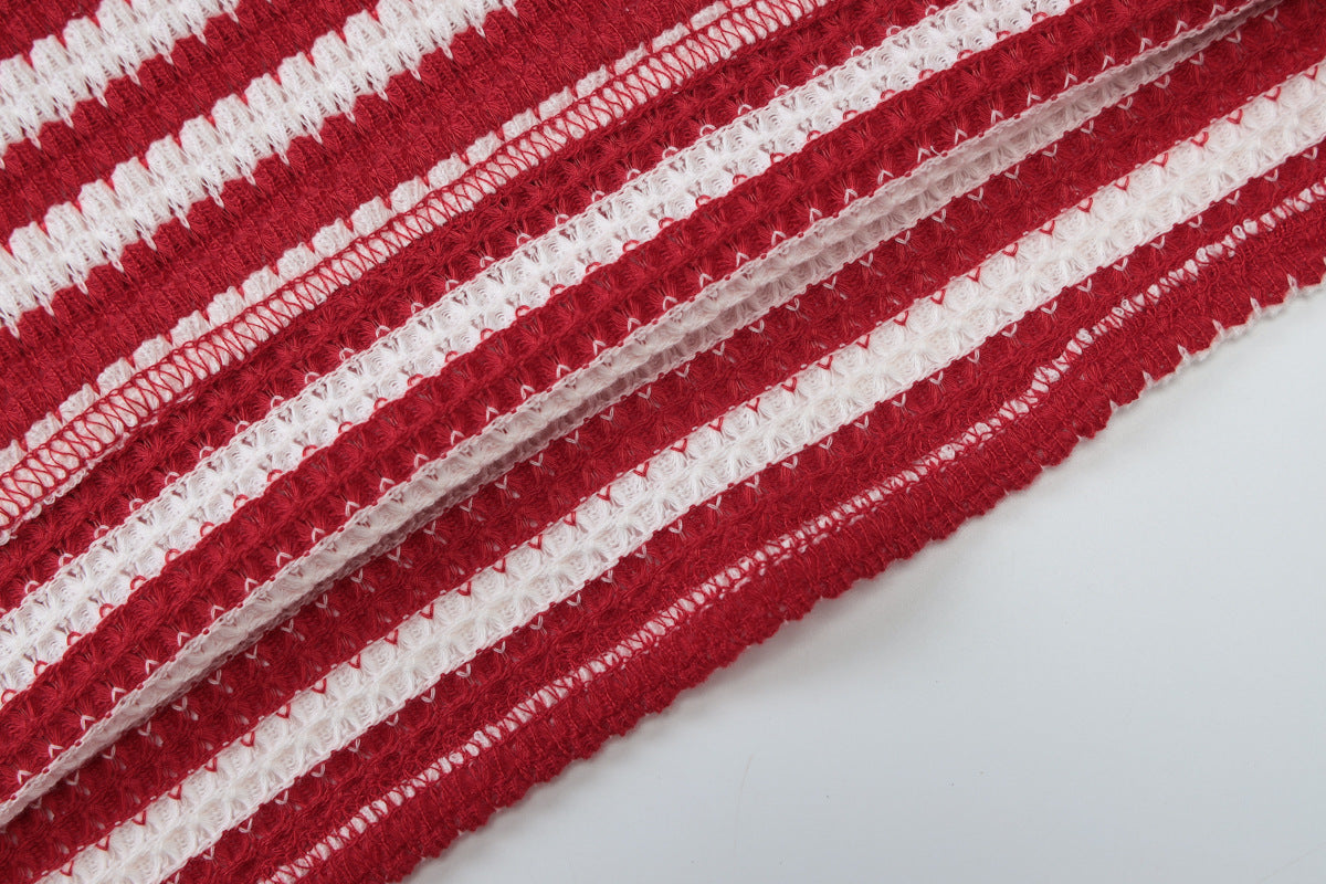 Striped Knit Two Piece Set | Sleeveless Crop Top Slim Fit Shorts | noémi