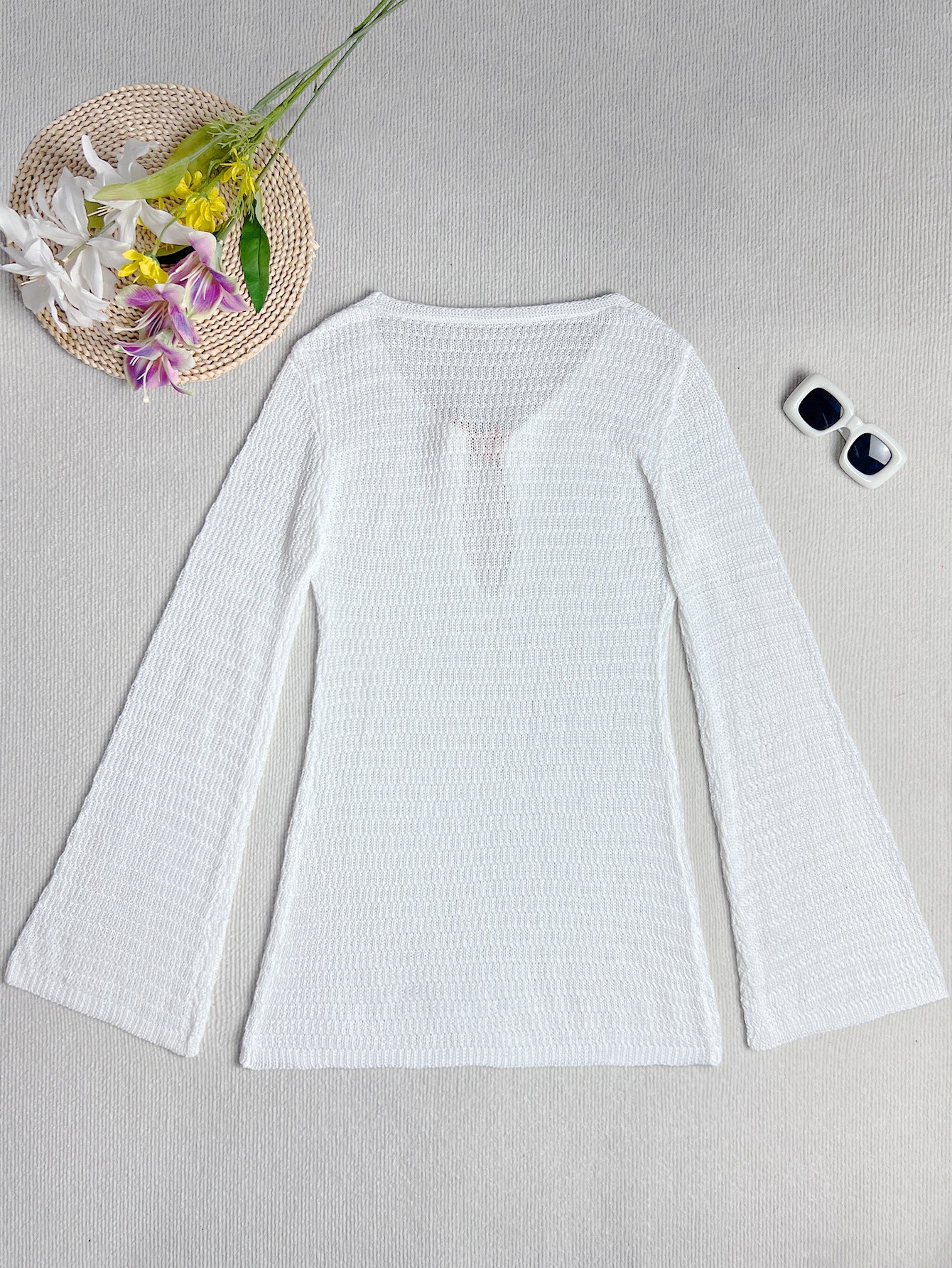Butterfly Crochet Mini Dress | White Long Sleeve Cover Up with Keyhole Cut Out | noémi