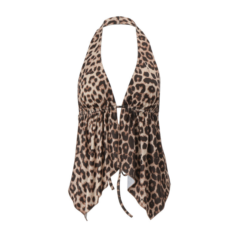 Leopard Print Halter Top | Backless Cardigan Vest | noémi