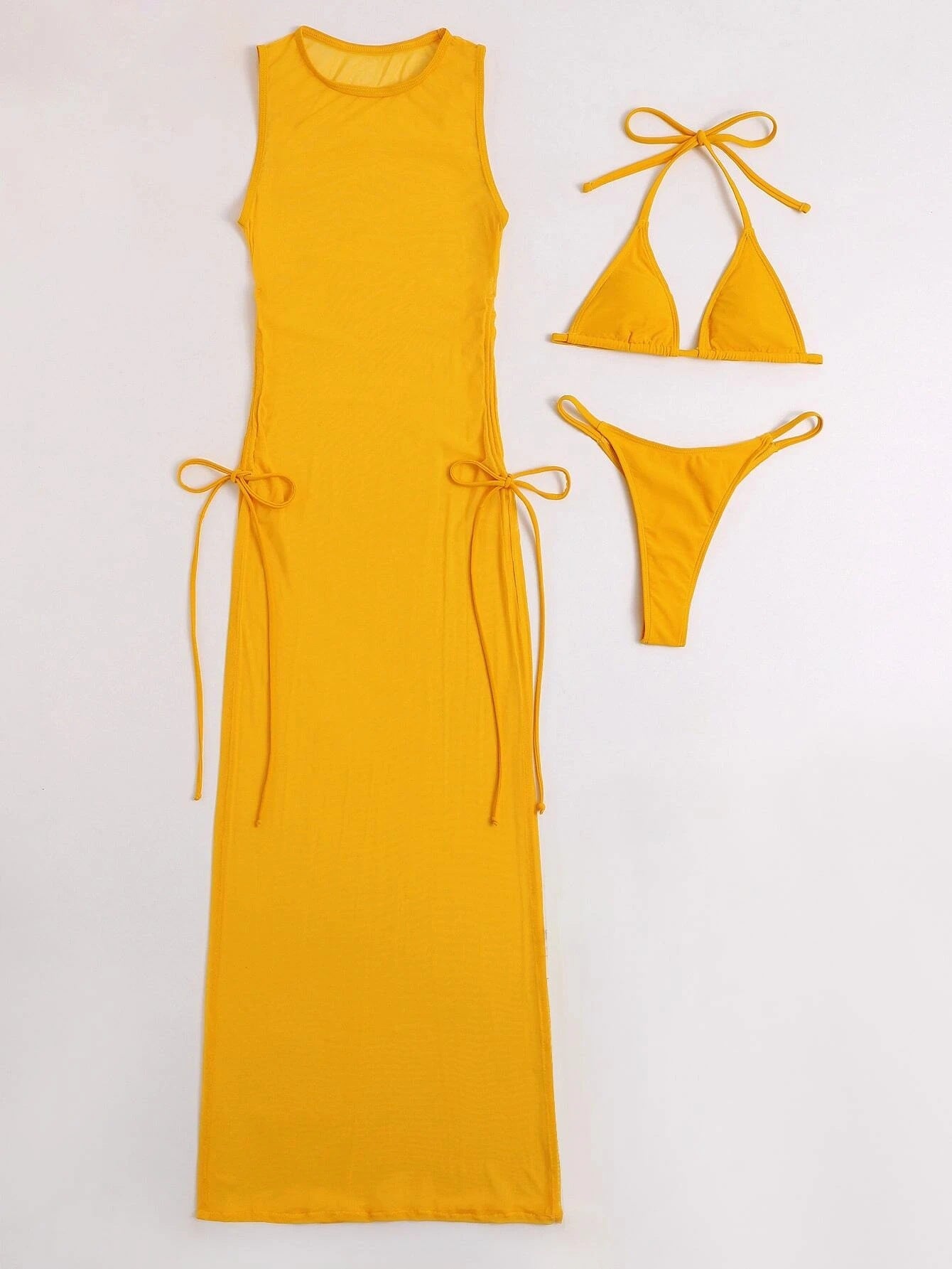 Bikini Set | 3 Piece Swimsuit with High Slit Skirt | Split Thong Bikini | noémi