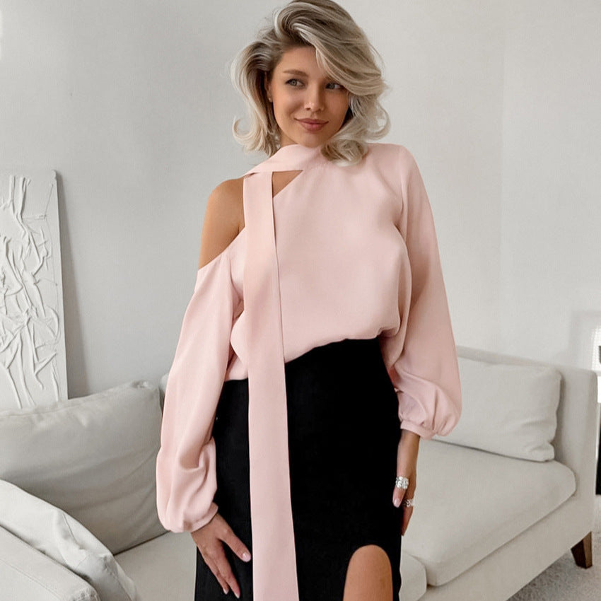 Satin Collar Strapless Long Sleeve Shirt | noémi