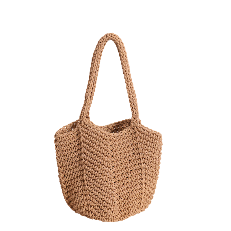 Crochet Cotton Shoulder Tote Bag – Vintage Rose-Red Woven Beach Carryall | noémi