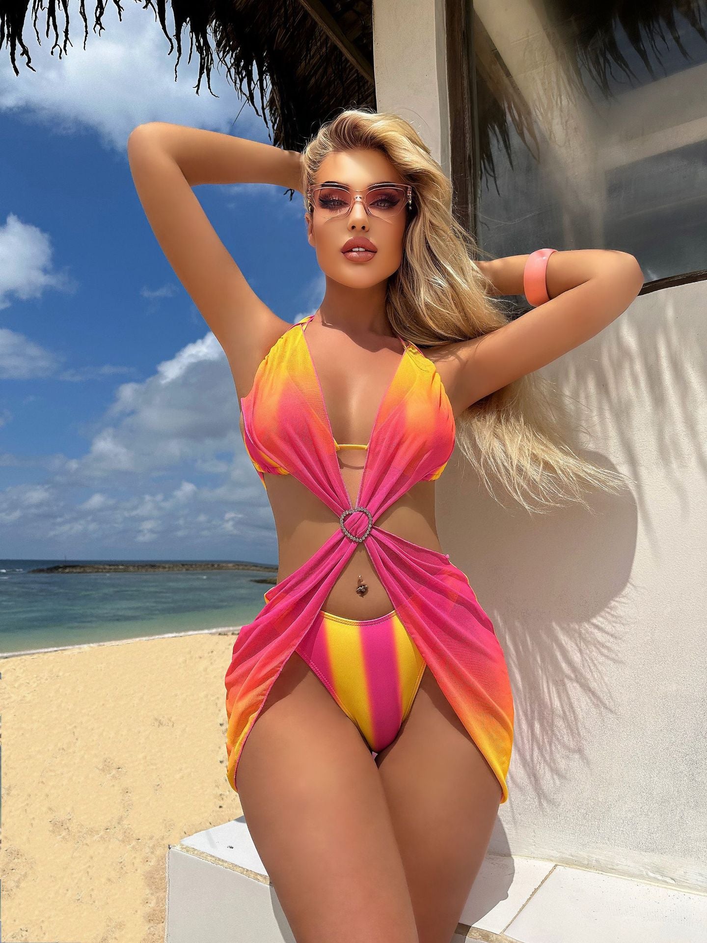 Striped Tulle Skirt Three Piece Sets Swimwear Bikini | noémi