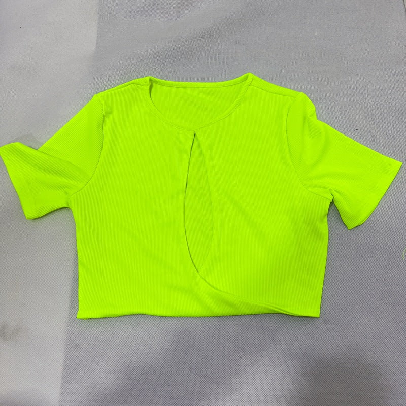 Womens Two Piece Workout Set | Hollow Out Crop Top Bum Lift Shorts | noémi