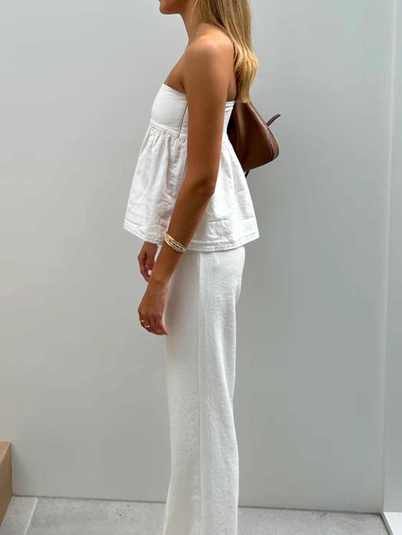 Womens Two Piece Tube Top Straight Leg Trousers Set | noémi