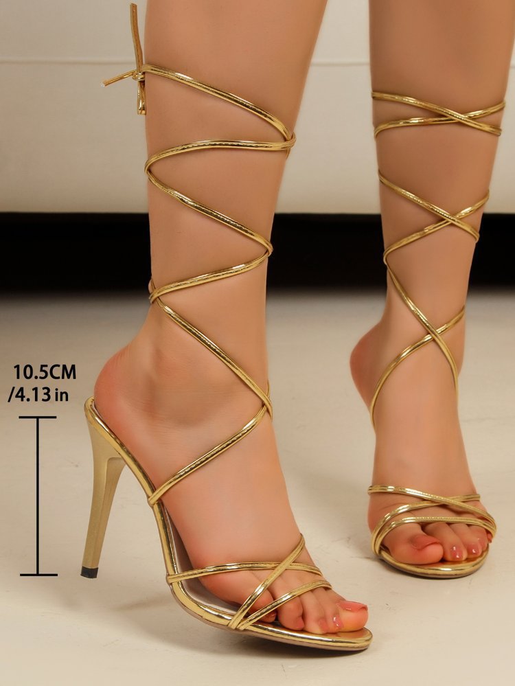 Strappy Yellow Lace Up Heels | Stiletto Sandals with Wrap Around Ankle Ties for Women | noémi