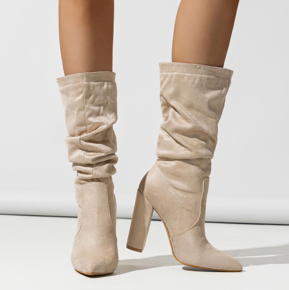 Women’s Chunky Heel High Heel Boots | Pointed Toe Winter SlipOn Boots | noémi