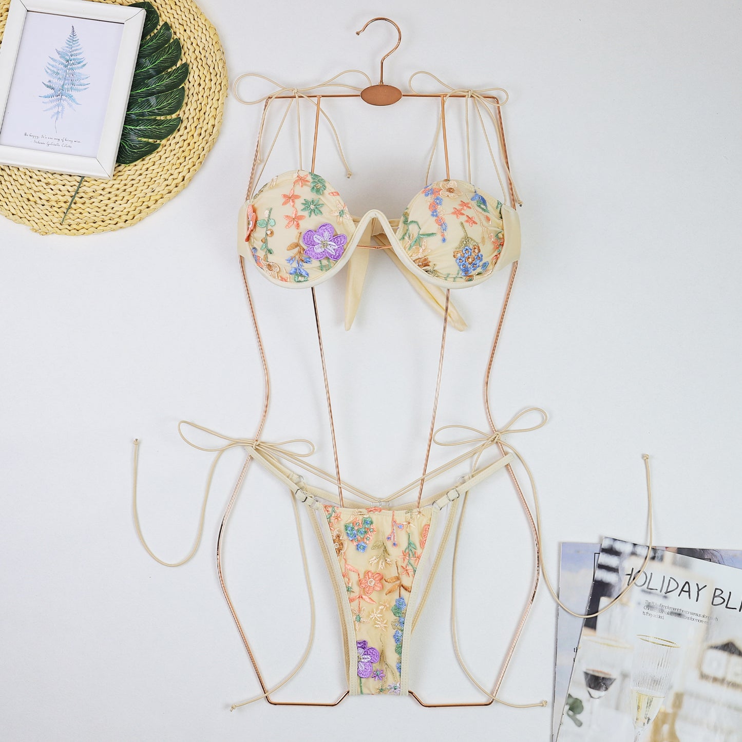 Floral Bikini Set | Two Piece Underwire Bra Top & Tie Side Bottoms | noémi