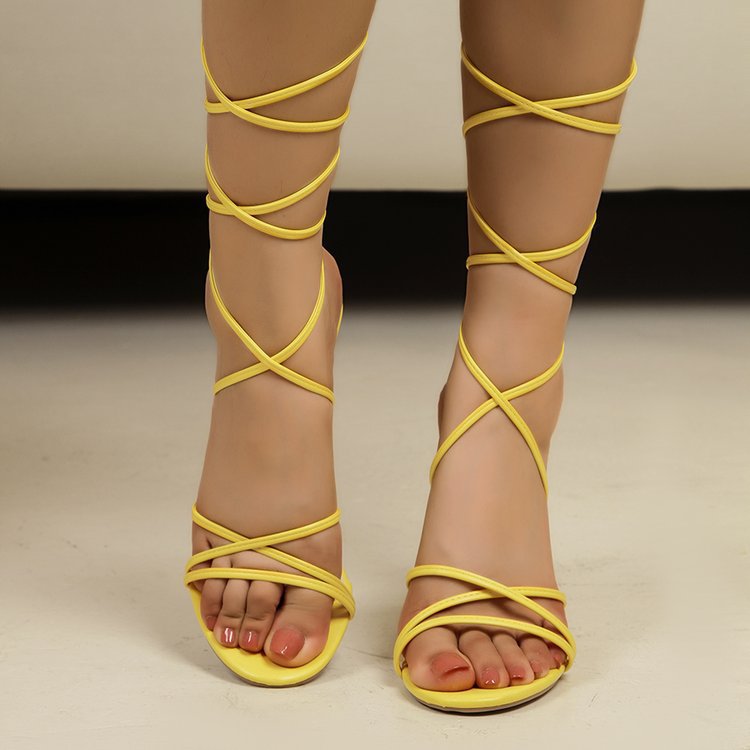Strappy Yellow Lace Up Heels | Stiletto Sandals with Wrap Around Ankle Ties for Women | noémi