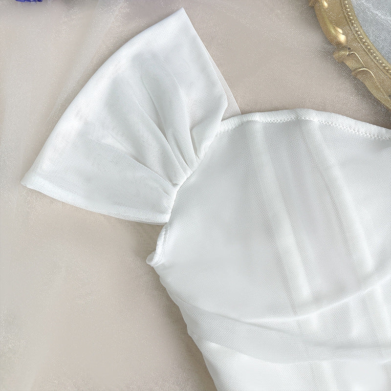 Corset Boning Bandeau Camisole with Waist Tie and Off Shoulder Sleeves | noémi