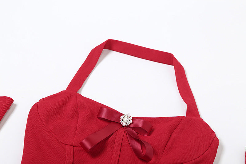 Backless Halter Dress with Bow Detail and Sequin Finish | noémi