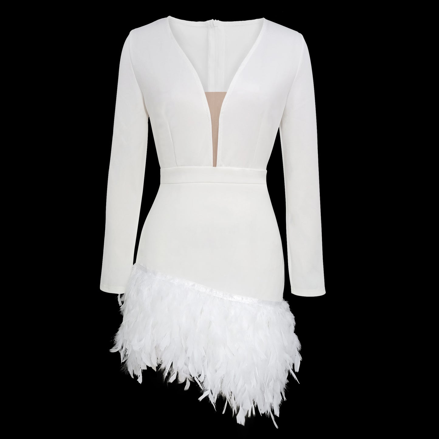 Deep V Feather Trim Sheath Dress | noémi