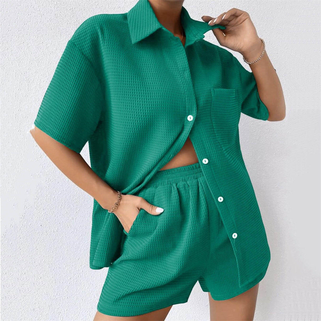 Womens Two Piece Set | Loose Short Sleeve Shirt Elastic Waist Shorts | noémi