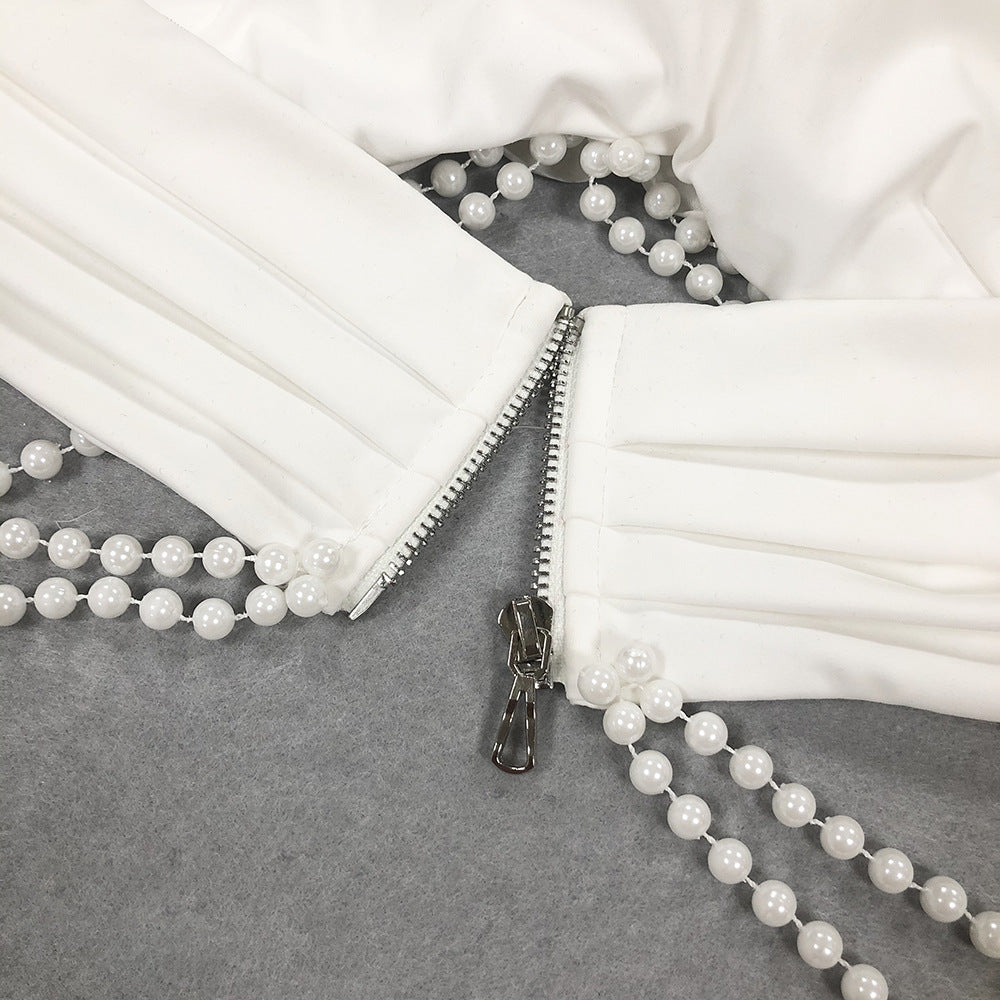 White Corset Gown | Pearl Strap Maxi Dress with High Slit | noémi