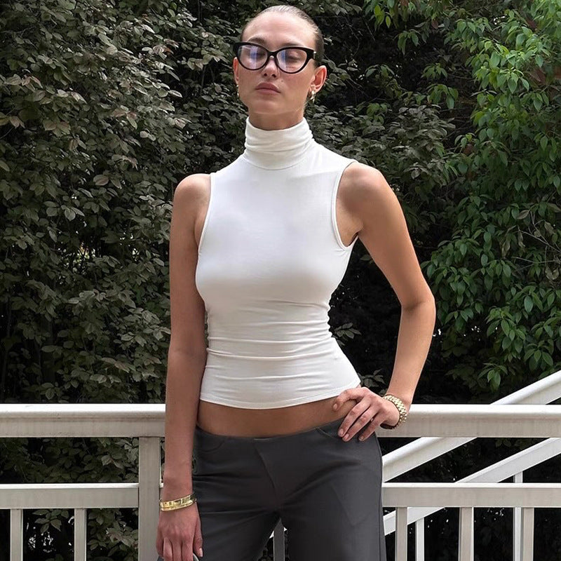 Backless Turtleneck Sleeveless Top | White Summer Halter Style | noémi