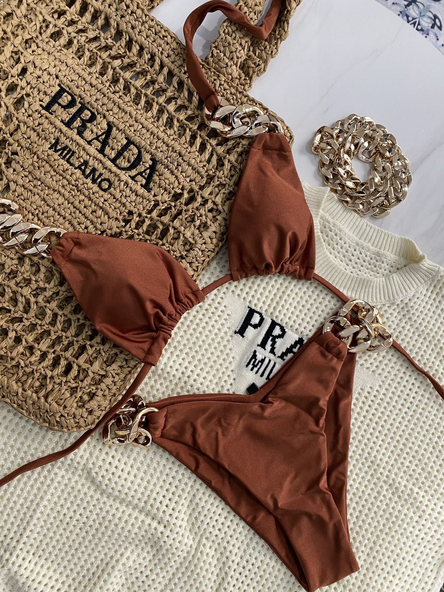 Bikini Swimsuit with Big Gold Chain Accessories | noémi