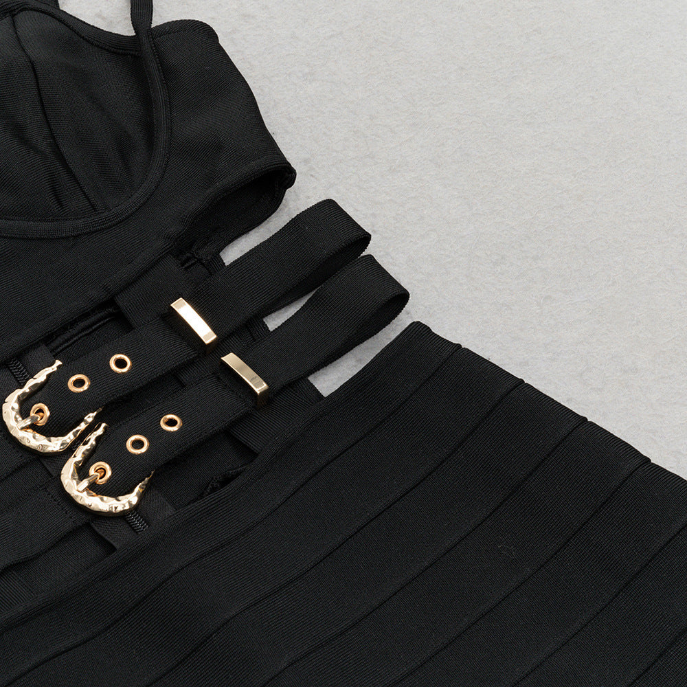 Hollow Stitch Fishtail Bandage Dress With Straps | noémi