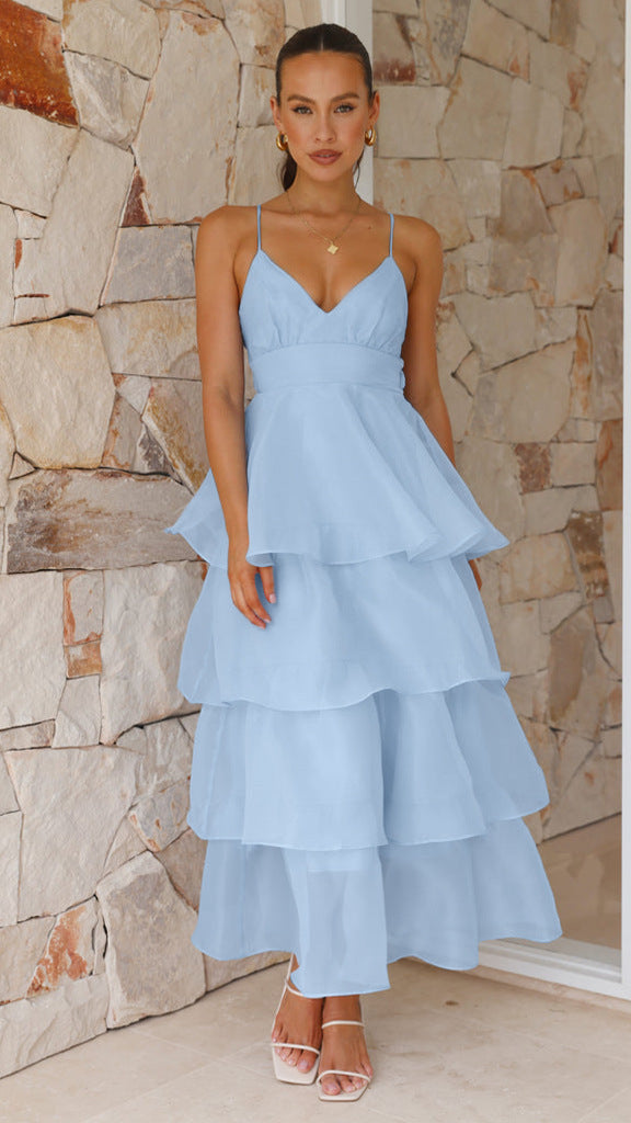 Backless Spaghetti Strap Slim Fit Dress | Pleated Lace Up | noémi