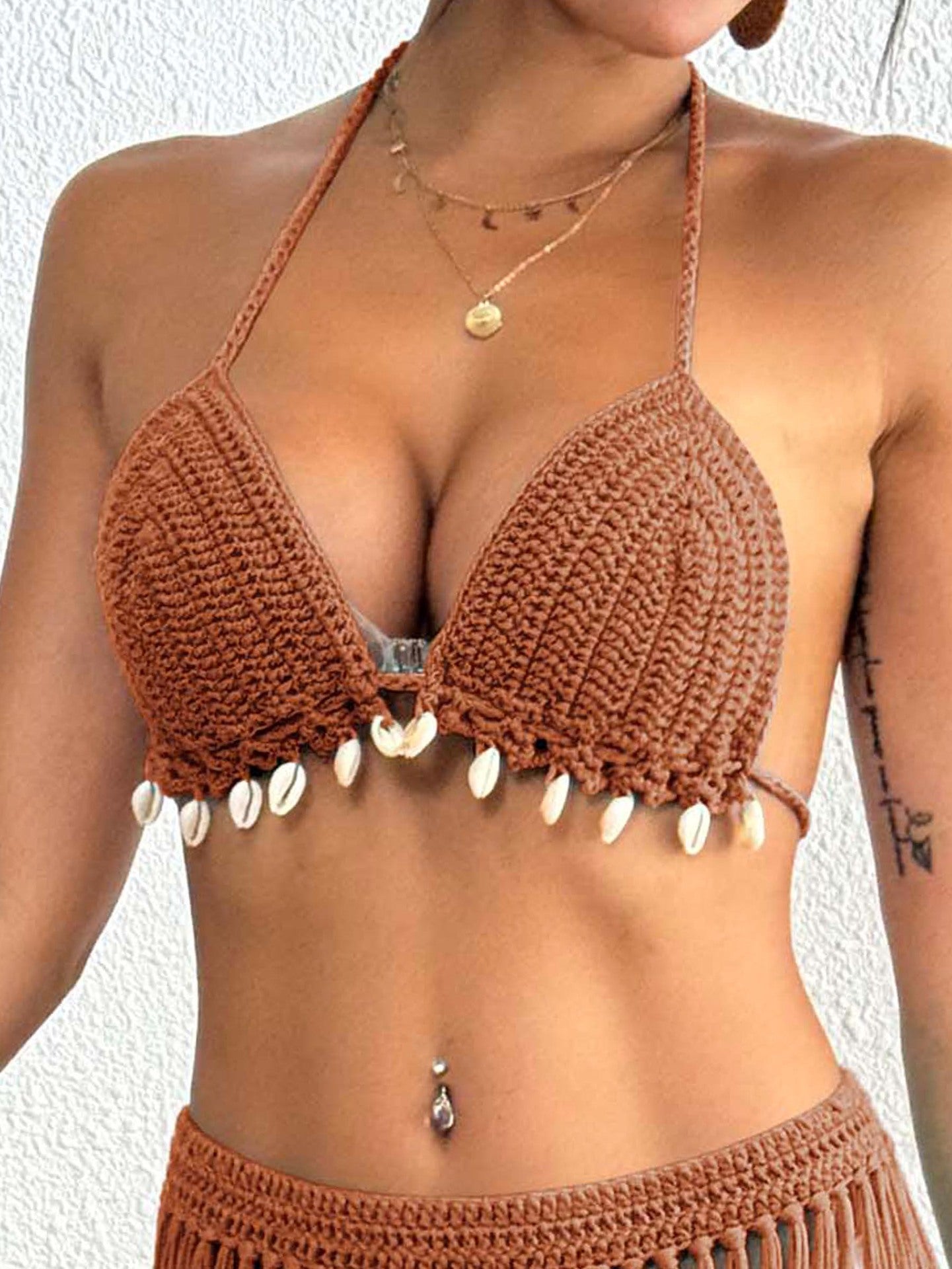 Handmade Shell Stitch Bikini Top with Banded Detail for Women | noémi