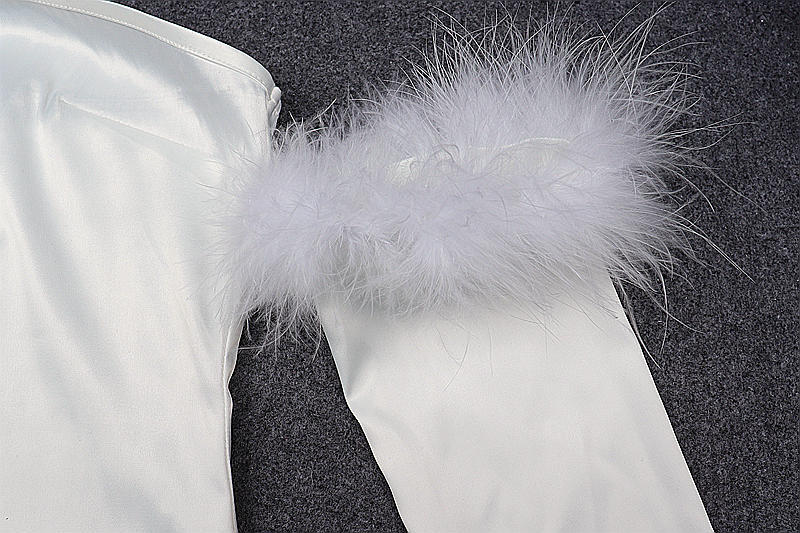 White Furry Tube Dress | Off Shoulder Mini with Gloves | noémi