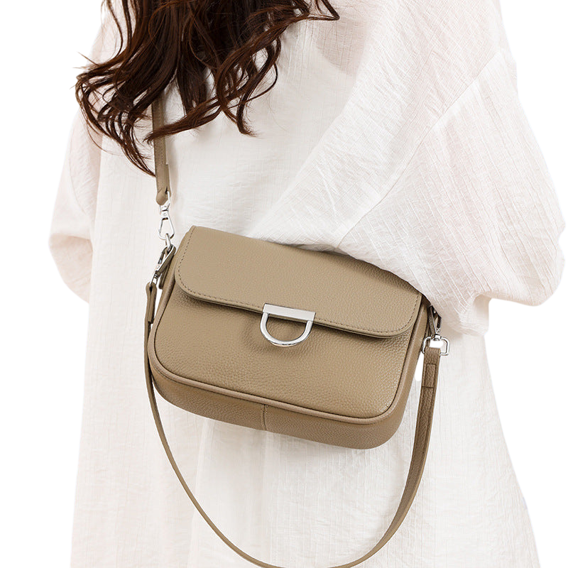 Elephant Gray Square Leather Crossbody Bag – Textured Retro Style | noémi