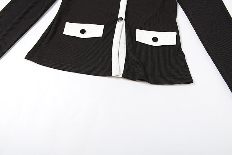 Black & White Two Piece Set | Button Cardigan + High Waist Slim Pants | noémi