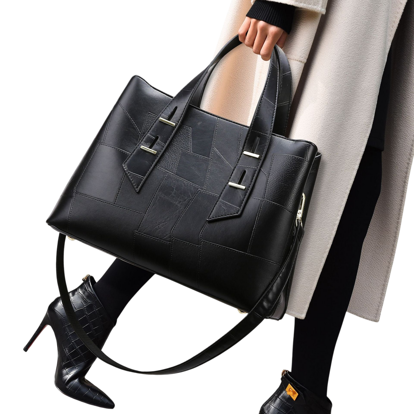 Burgundy Patchwork Leather Tote Bag – Large Office Shoulder Bag | noémi