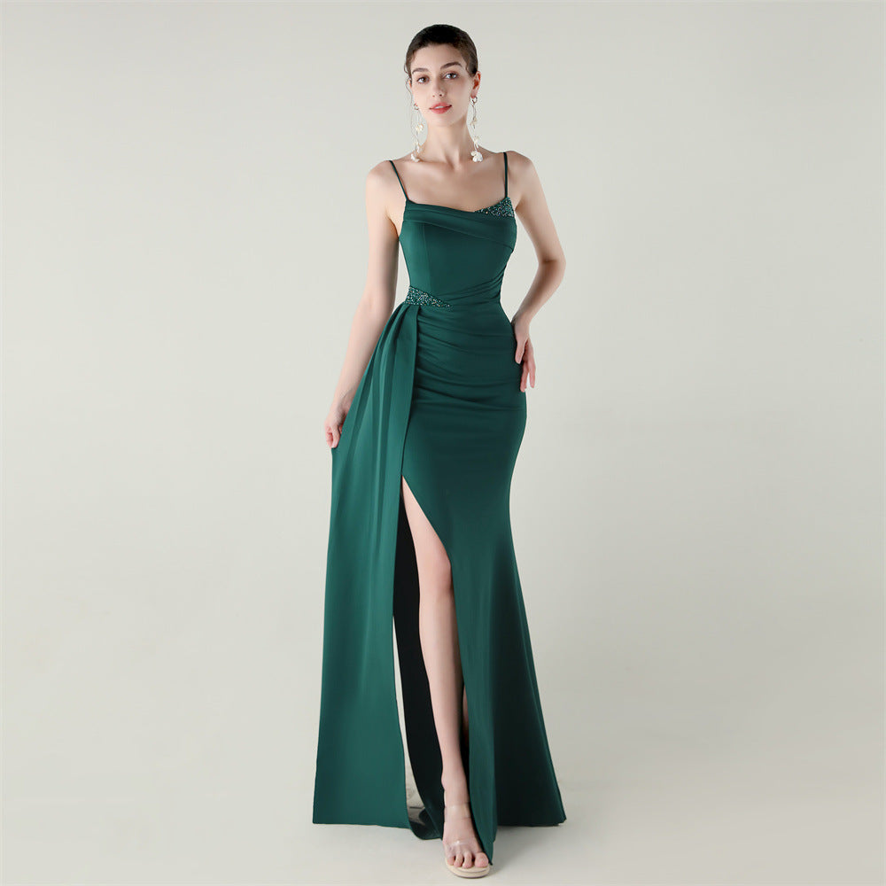 Satin Fishtail Dress | Beaded Bandeau with Slit | noémi