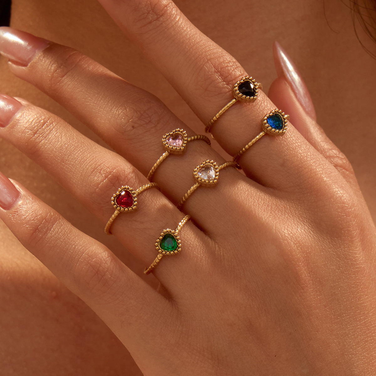 Retro Love Inlaid Zircon Stainless Steel Ring | Open Band Jewelry for Women | noémi