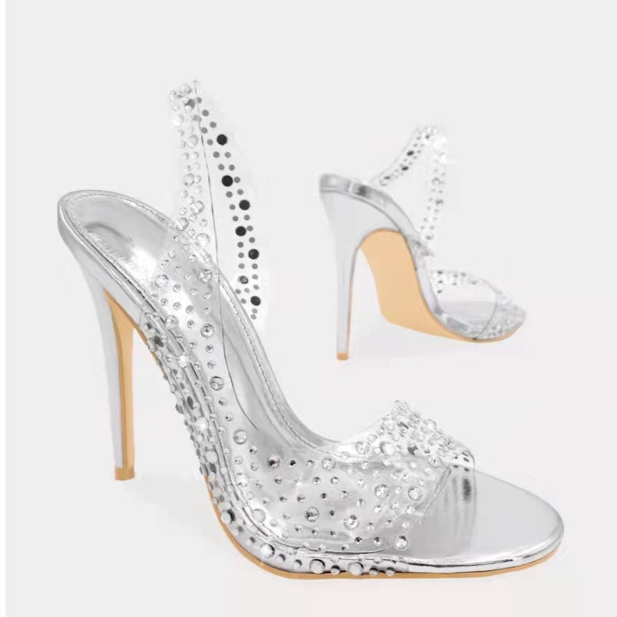 Womens Rhinestone Pointed Toe High Heels | Crystal Clear Stiletto Sandals | noémi